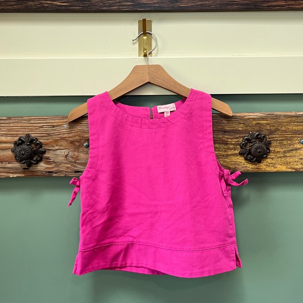 Paisley Lane Hot Pink Linen Blend Sleeveless Side Tie Bow Top Size 12 Shell